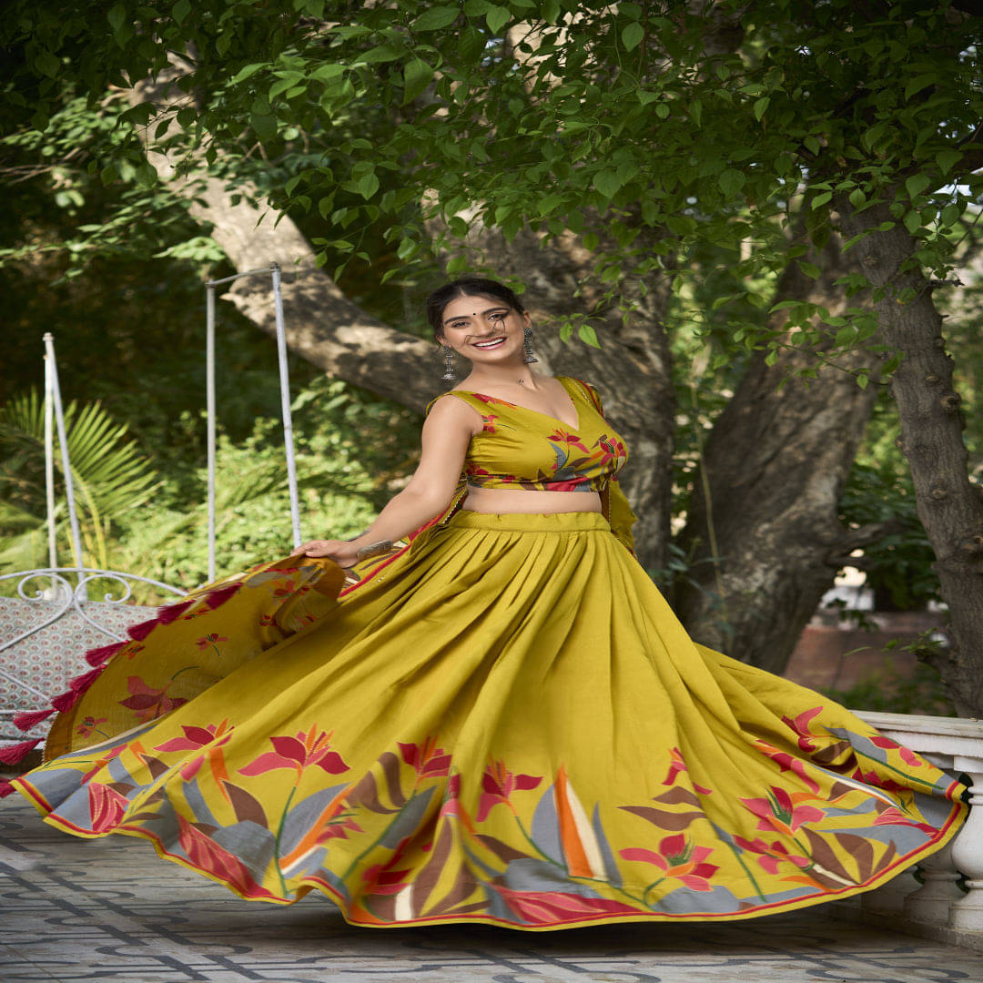 TEHSVA Yellow Tussar Silk Sharara Stitched Lehenga Single     			TEHSVA Yellow Tussar Silk Sharara Stitched Lehenga Single