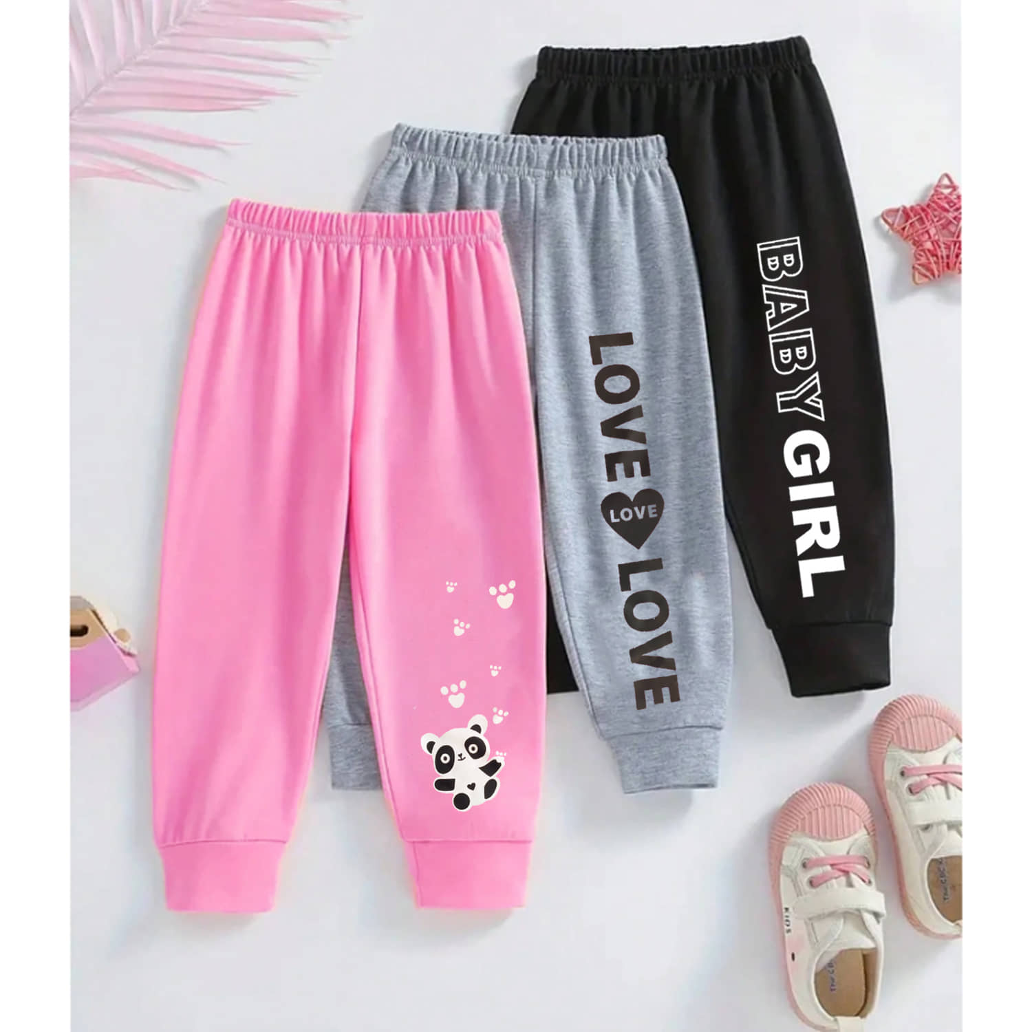 TitTom Pack of 3 Girls Cotton Joggers ( Colors ) - Track Pants | Buy online on ZillyBuy