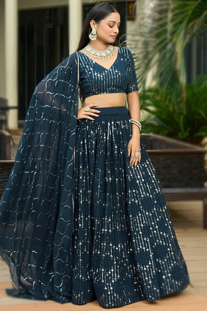 Trijal Fab Blue Georgette Circular Semi Stitched Lehenga Single Trijal Fab Blue Georgette Circular Semi Stitched Lehenga Single