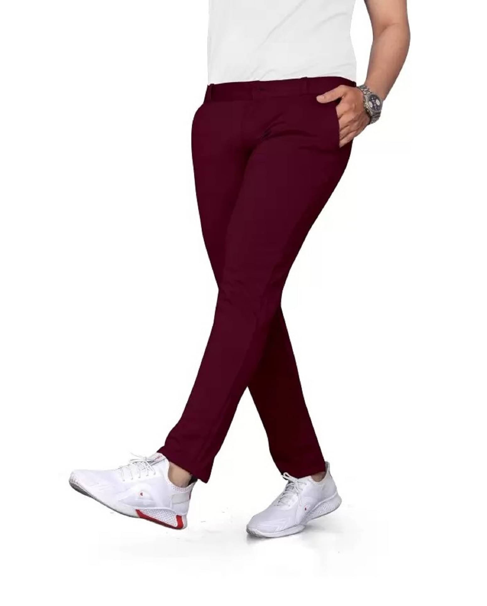     			Woozie Slim Flat Men's Formal Trouser - Maroon ( Pack of 1 )
