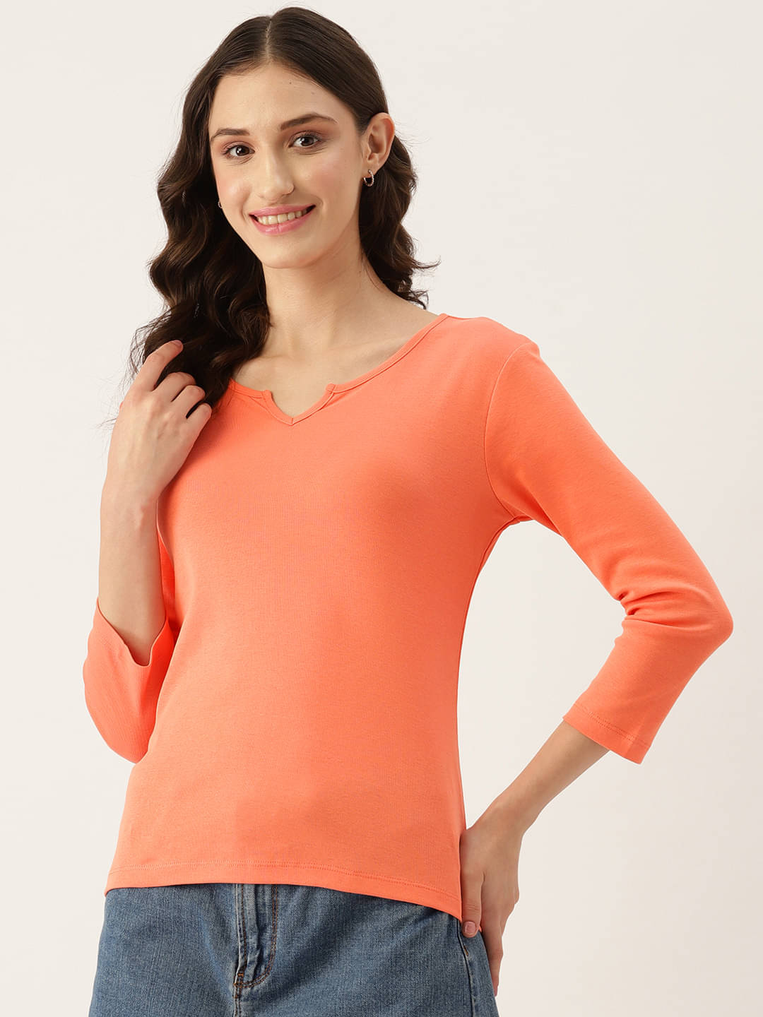     			femea Women's Cotton Regular Top ( Orange )
