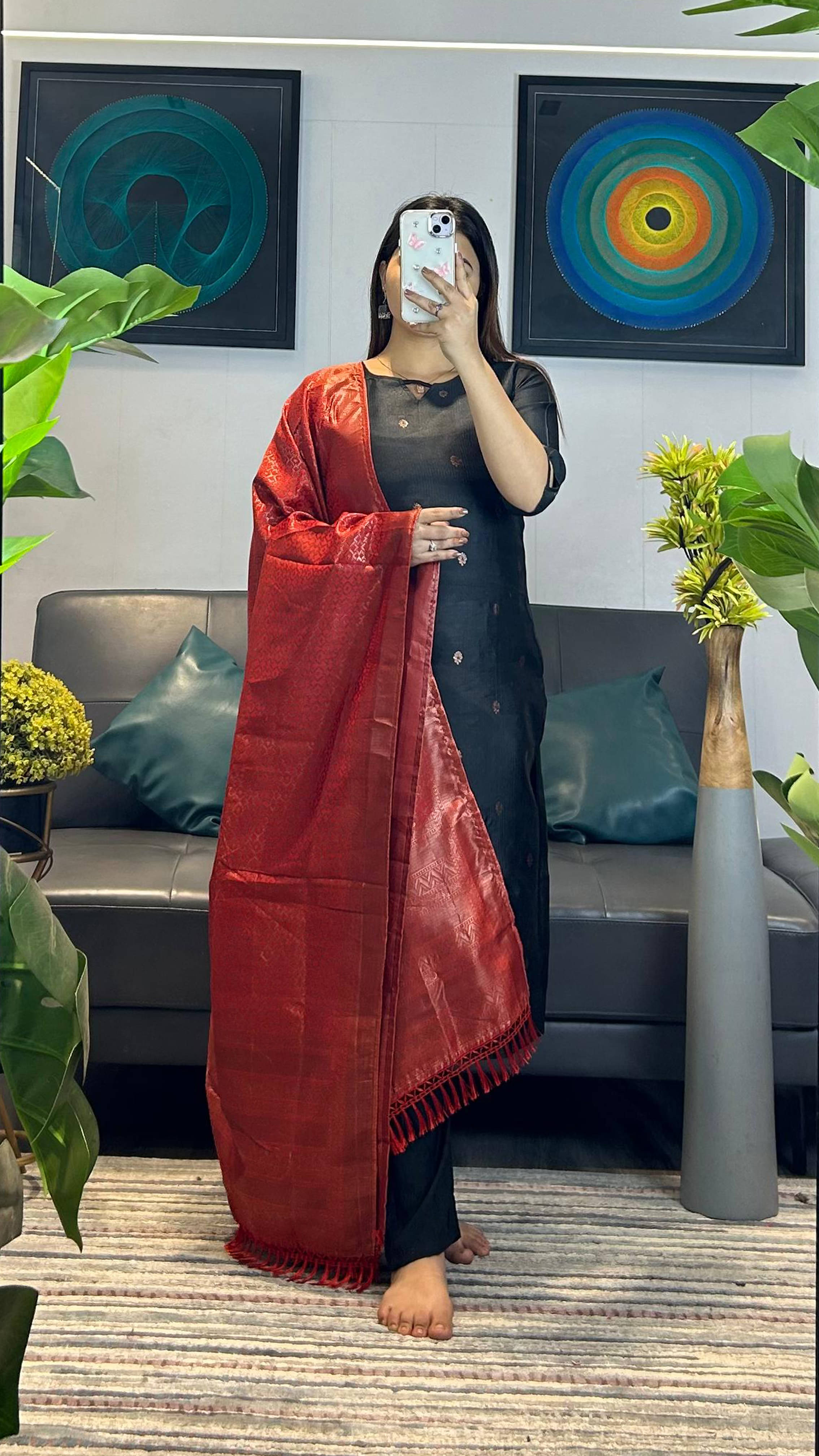 kedar fab Women Silk Blend Self Design Straight Kurti With Pants ( Black ) kedar fab Women Silk Blend Self Design Straight Kurti With Pants ( Black )
