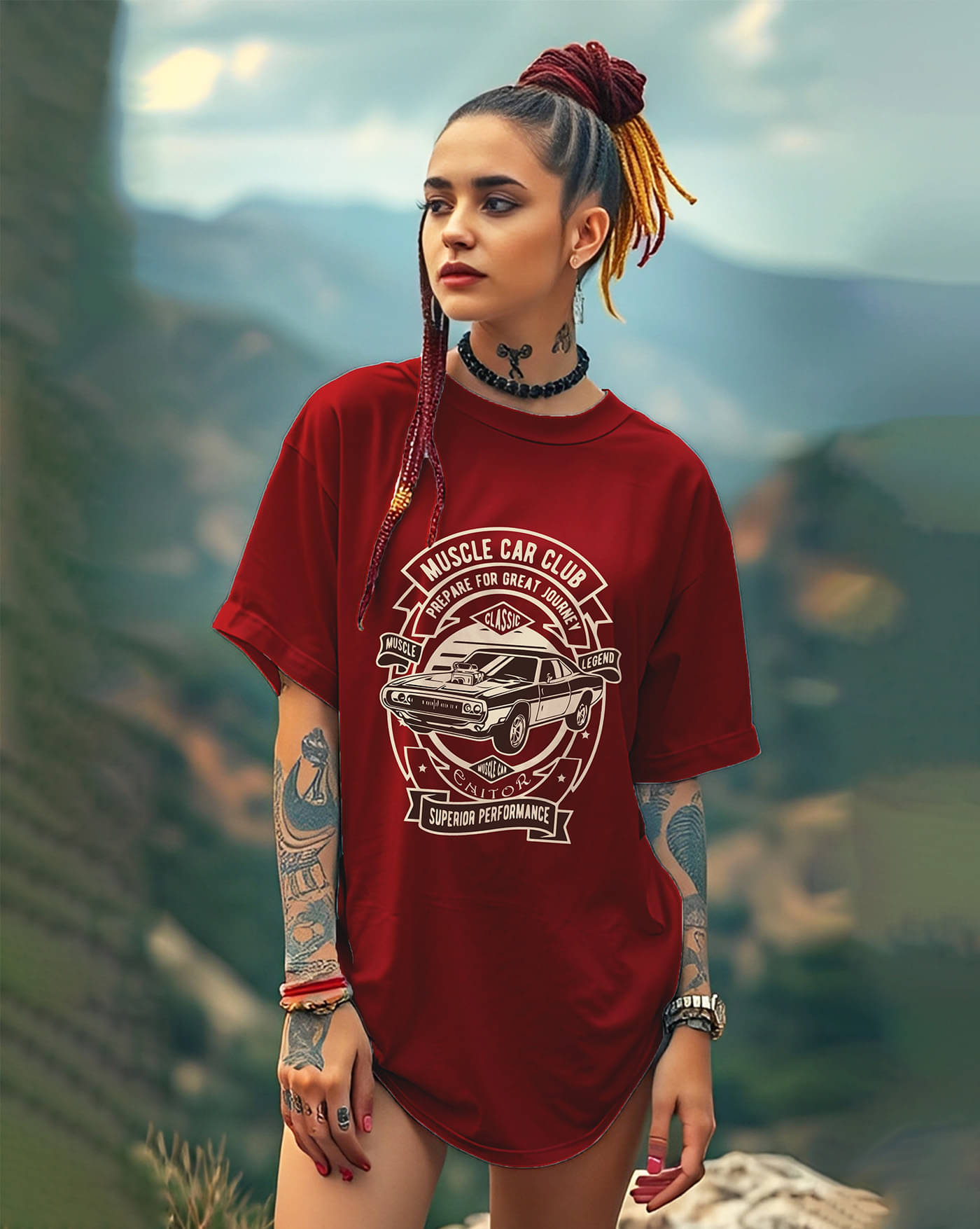     			AOOSH Women Cotton Blend Printed Oversized Round Neck T-Shirt ( Maroon )