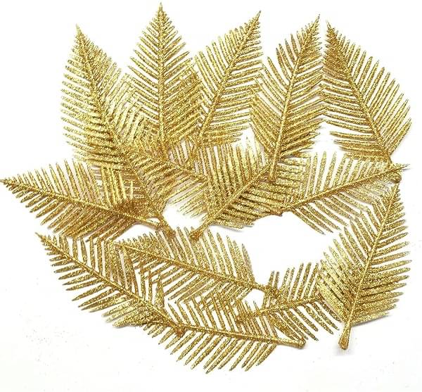     			ASIAN HOBBY CRAFTS Asian Hobby Crafts Flower Making Glitter Leaves with Stem- Golden