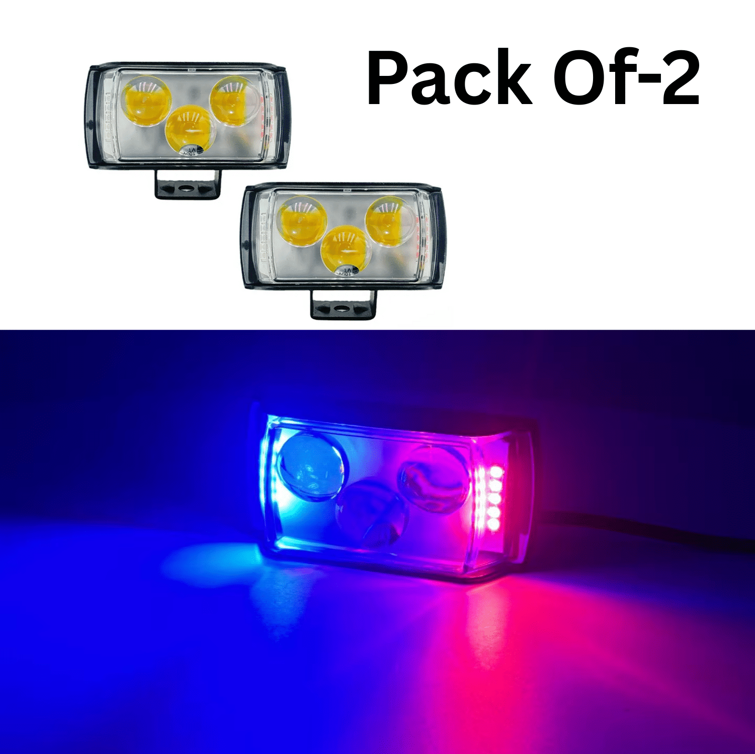     			Aksmit Pack Of-2 12 Volts Superior 3 EYE LED Lens Fog Flashing Light | White & Amber Projector Spot Lights for Maximum Illumination on Bikes, Cars, Scooty & EVs