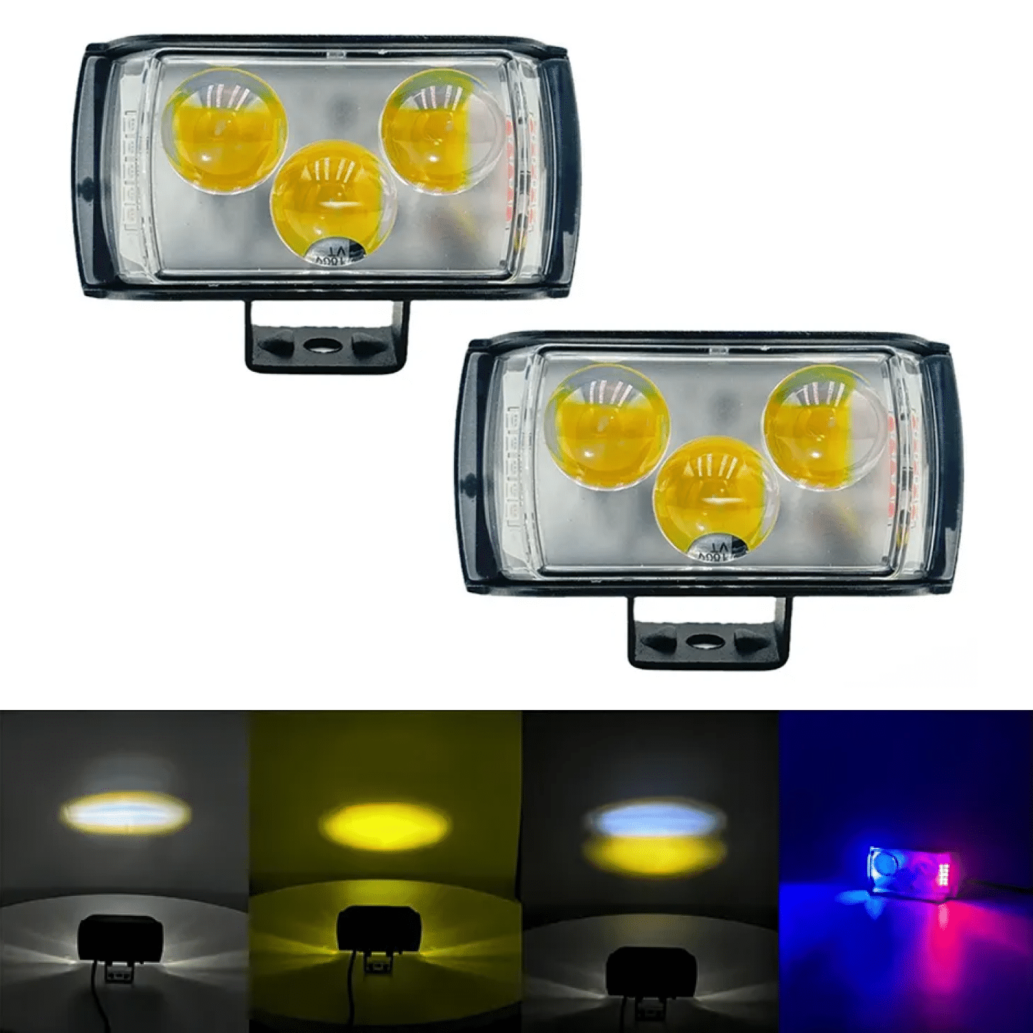 Aksmit (Pack Of-2) 12 Volts Superior 3 EYE LED Lens Fog Flashing Light | White & Amber Projector Spot Lights for Maximum Illumination on Bikes, Cars, Scooty & EVs Aksmit (Pack Of-2) 12 Volts Superior 3 EYE LED Lens Fog Flashing Light | White & Amber Projector Spot Lights for Maximum Illumination on Bikes, Cars, Scooty & EVs