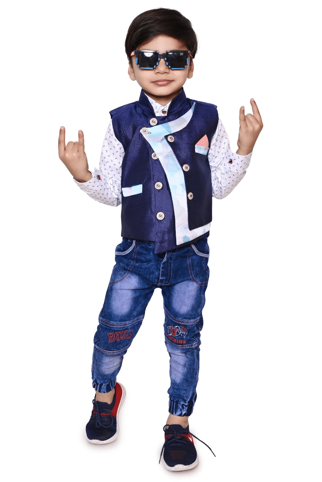     			DS DRESSES Pack of 1 Boys Cotton Shirt & Jeans Set ( Blue )