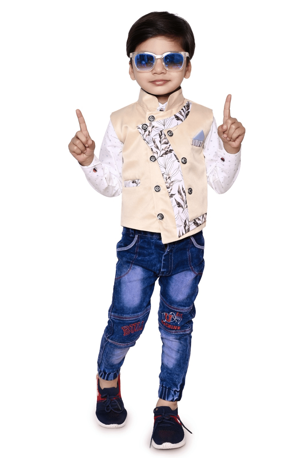 DS DRESSES Pack of 1 Boys Cotton Shirt & Jeans Set ( Mustard )     			DS DRESSES Pack of 1 Boys Cotton Shirt & Jeans Set ( Mustard )