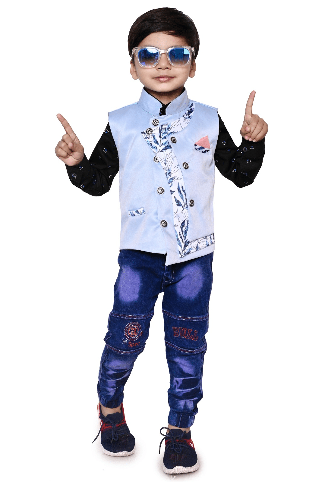     			DS DRESSES Pack of 1 Boys Cotton Shirt & Jeans Set ( Light Blue )