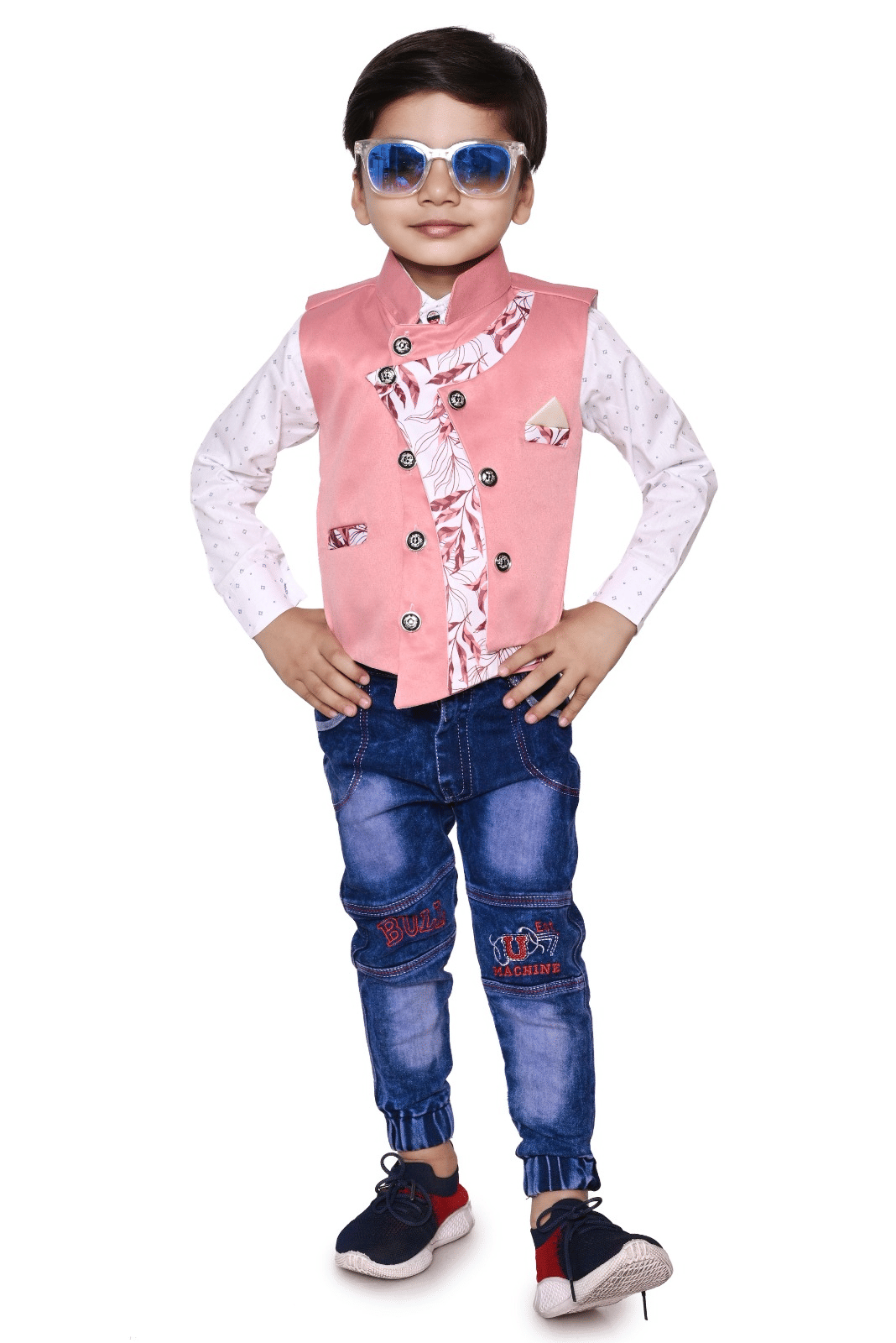     			DS DRESSES Pack of 1 Boys Cotton Shirt & Jeans Set ( Pink )