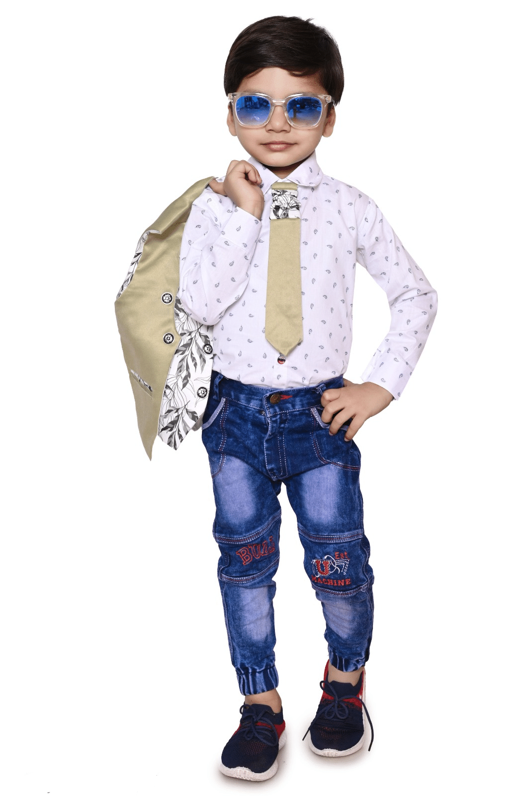     			DS DRESSES Pack of 1 Boys Cotton Shirt & Jeans Set ( Green )