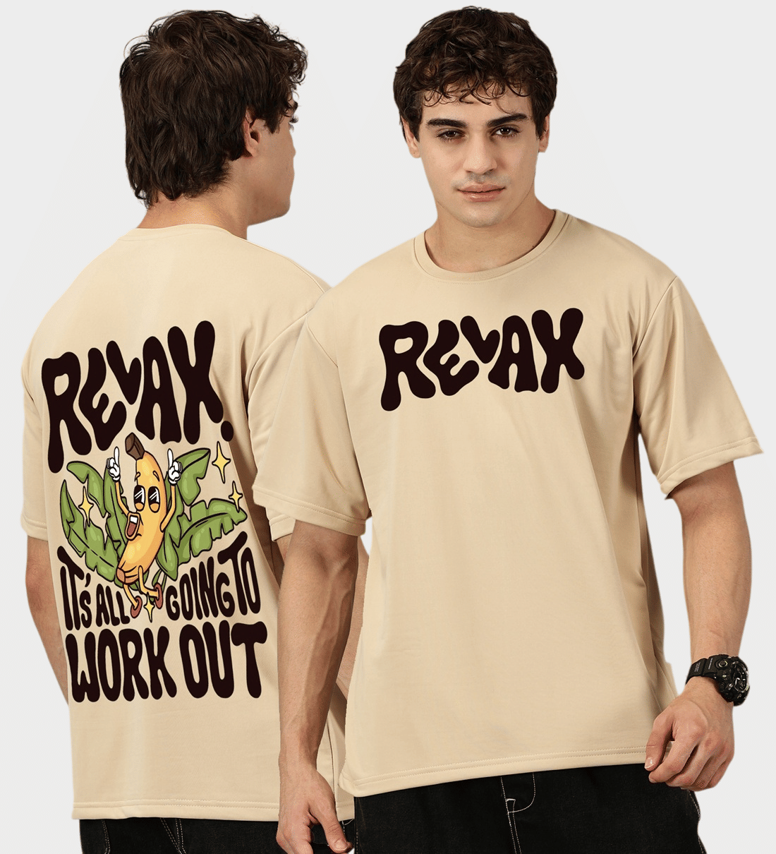     			DisInvent Men 100% Cotton Oversized Fit Printed T-Shirt ( Beige )