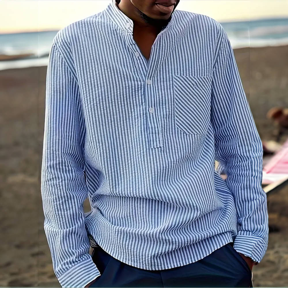 Eyebogler Cotton Blend Relaxed Fit Striped Full Sleeves Men's Casual Shirt - Blue ( Pack of 1 ) Eyebogler Cotton Blend Relaxed Fit Striped Full Sleeves Men's Casual Shirt - Blue ( Pack of 1 )