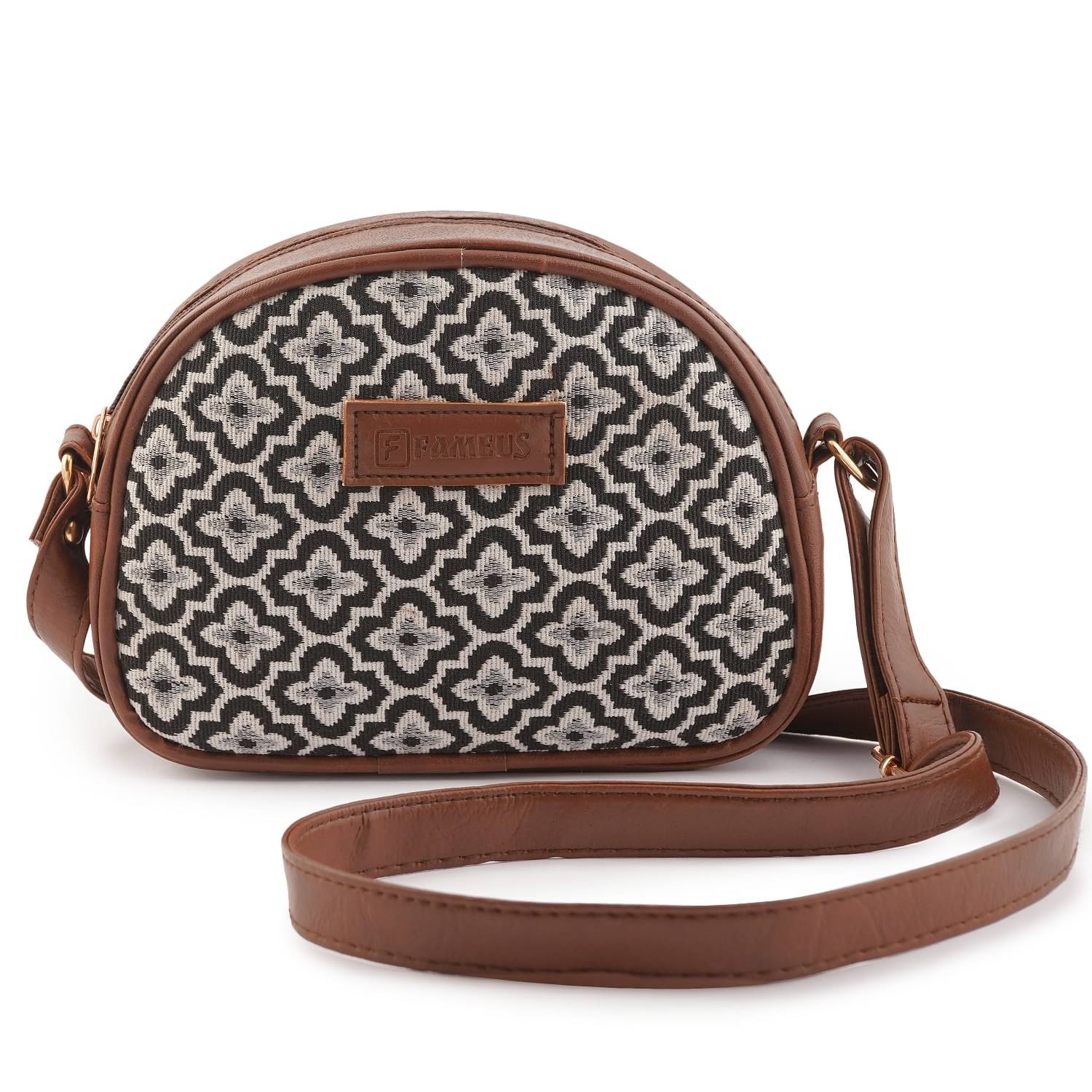     			FameUs Beige Solid Messenger Bag