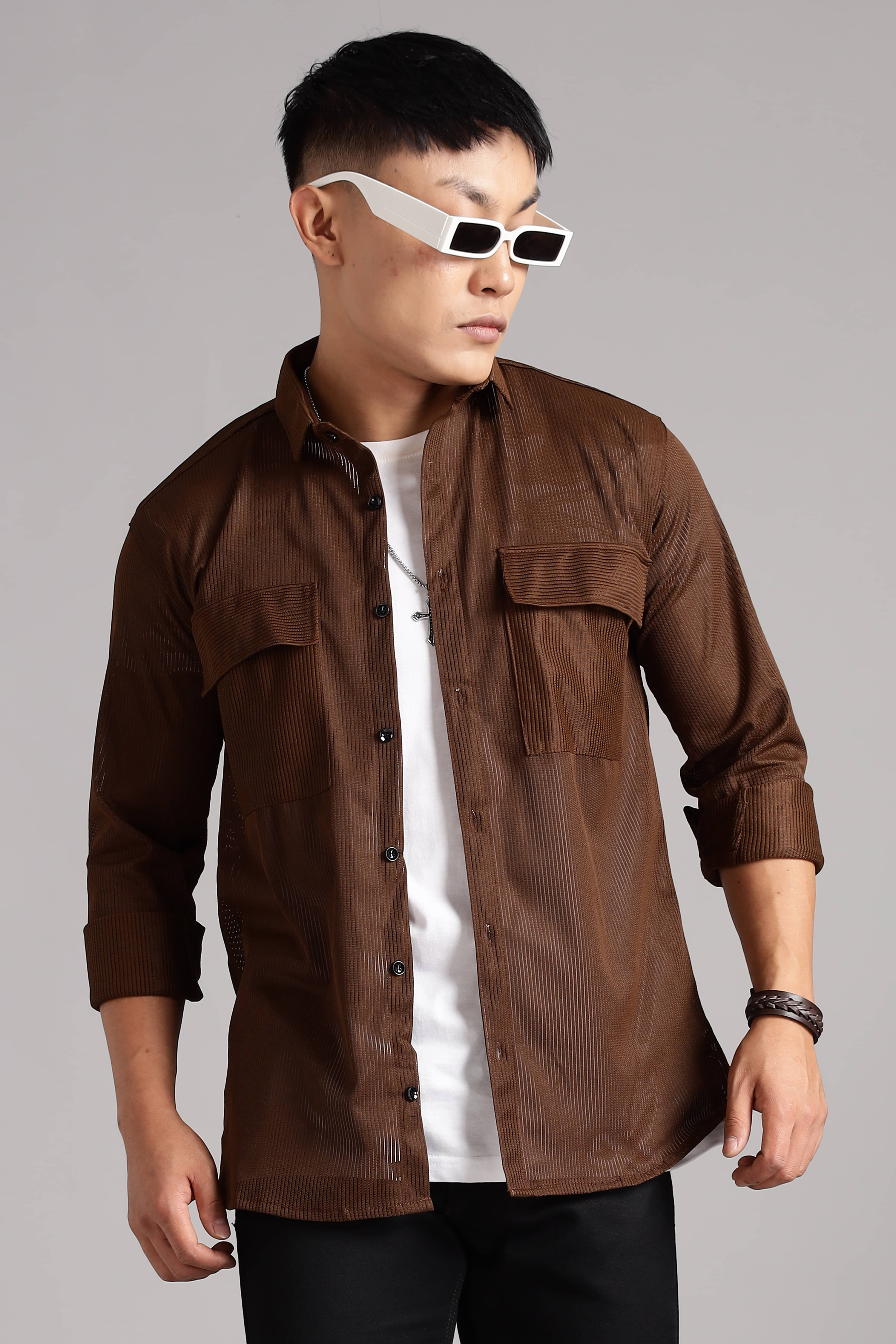     			HARPITA Linen Regular Fit Striped Full Sleeves Men's Casual Shirt - Brown ( Pack of 1 )