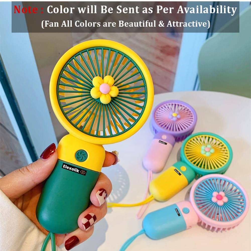     			Handheld Mini fan rechargeable Battery High Wind Flow for Travel, Kids, Kitchen, Indoor, Outdoor Use Light Weight, Low Noise (1U, Color May Vary)