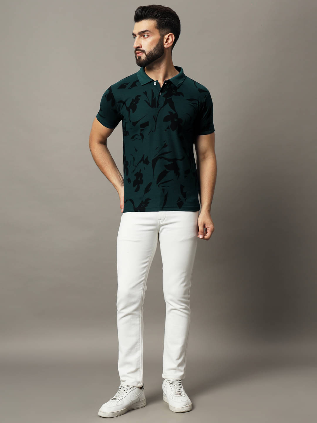     			Hushbucks Men Cotton Blend Regular Fit Printed Polo T Shirt ( Dark Green )