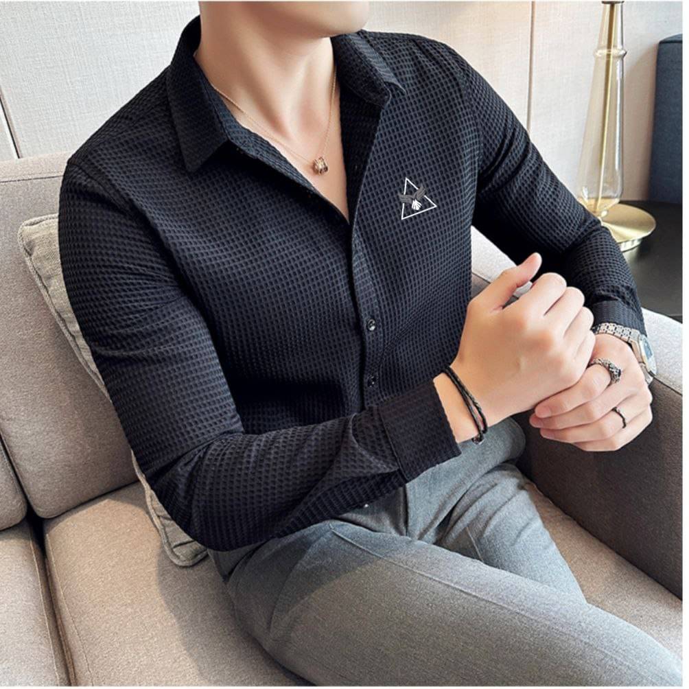 KITWELL Cotton Blend Regular Fit Self Design Full Sleeves Men's Casual Shirt - Black ( Pack of 1 ) KITWELL Cotton Blend Regular Fit Self Design Full Sleeves Men's Casual Shirt - Black ( Pack of 1 )
