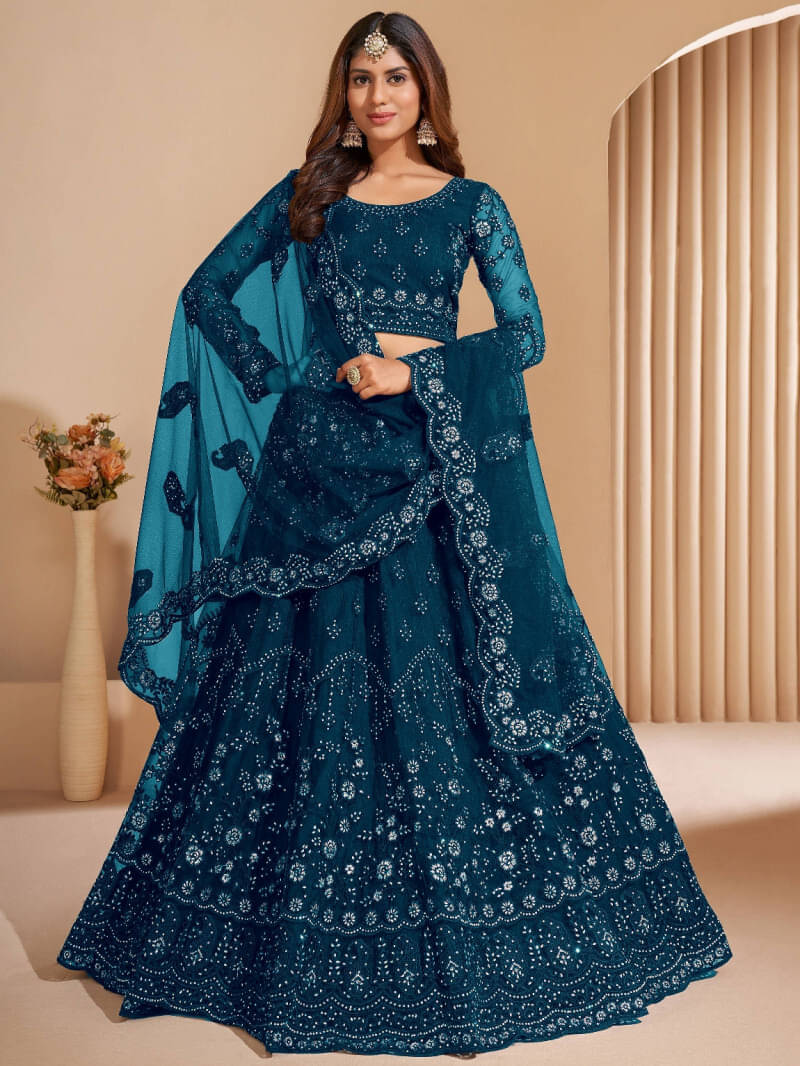     			Keyura Blue Net Unstitched Semi Stitched Lehenga Single