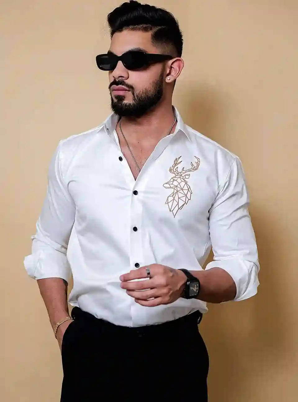 MARQVIK Cotton Blend Regular Fit Embroidered Full Sleeves Men's Casual Shirt - White ( Pack of 1 ) MARQVIK Cotton Blend Regular Fit Embroidered Full Sleeves Men's Casual Shirt - White ( Pack of 1 )
