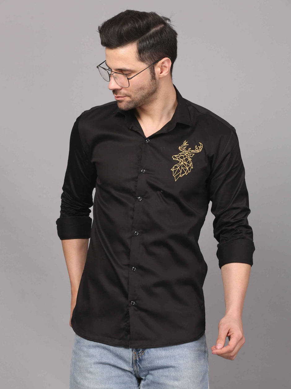     			MARQVIK Cotton Blend Regular Fit Embroidered Full Sleeves Men's Casual Shirt - Black ( Pack of 1 )