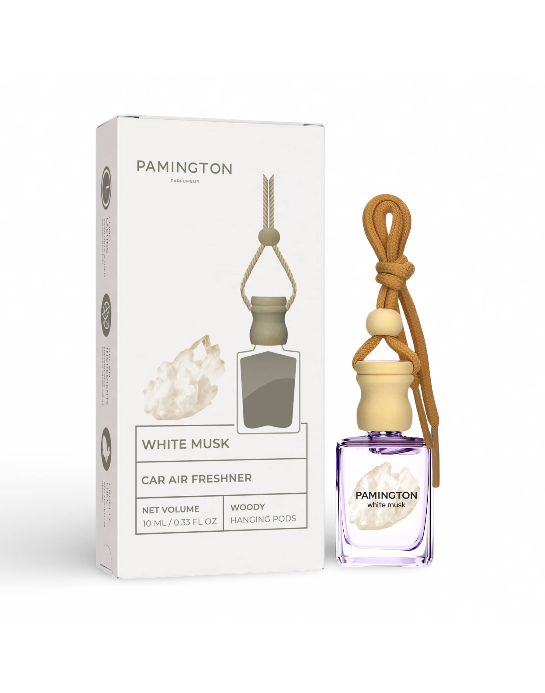     			PAMINGTON White Musk Car Air Freshener | Car Perfume last upto 60 Days | IFRA Compliant Car Accessories | 10ml