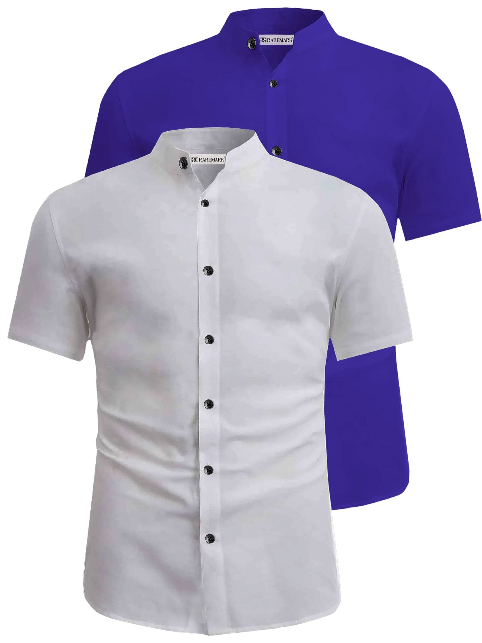     			RAREMARK Cotton Blend Slim Fit Solids Half Sleeves Men's Casual Shirt - Dark Blue ( Pack of 2 )