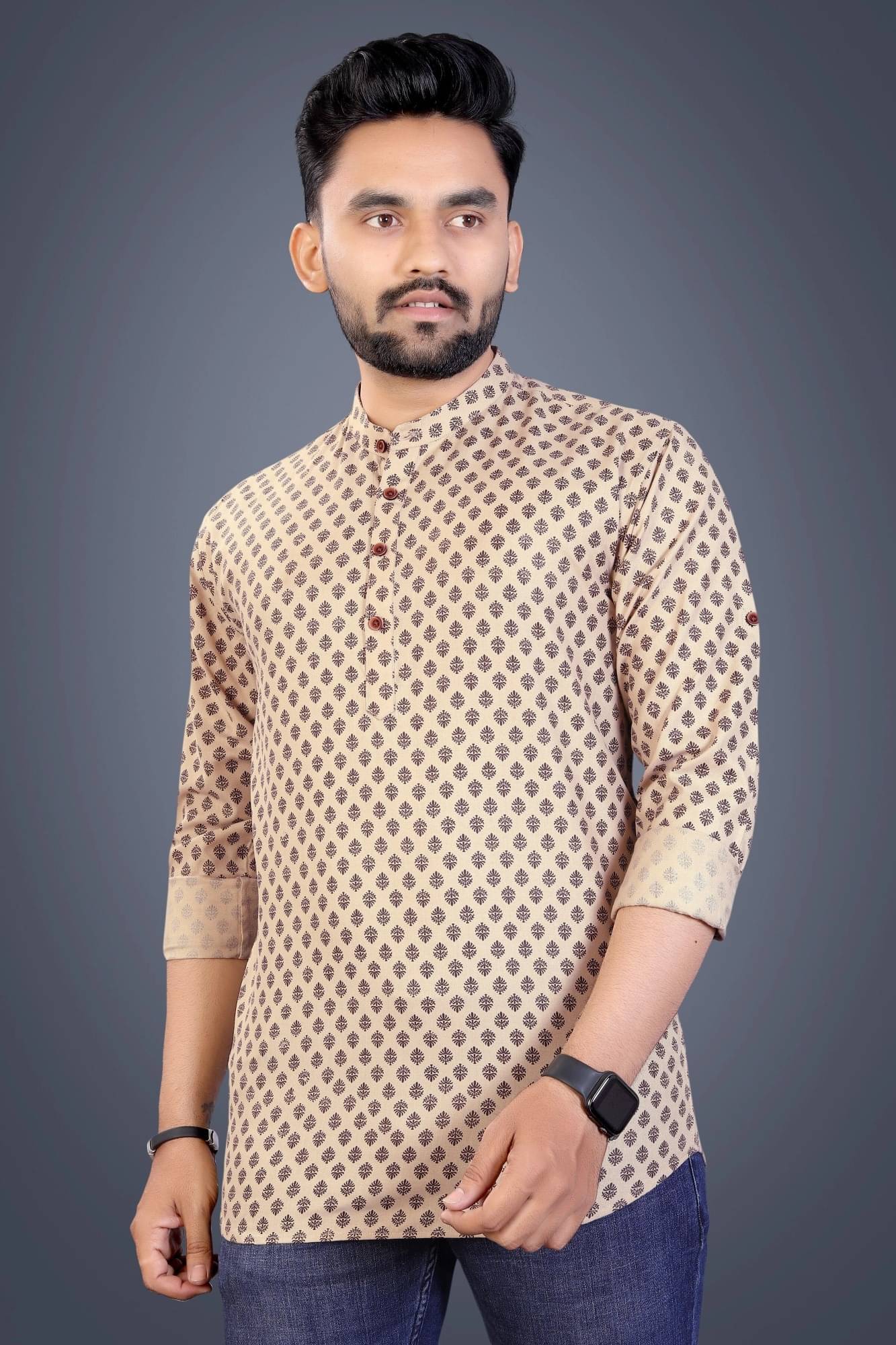     			SOPANI Beige Cotton Blend Men's Regular Kurta ( Pack of 1 )