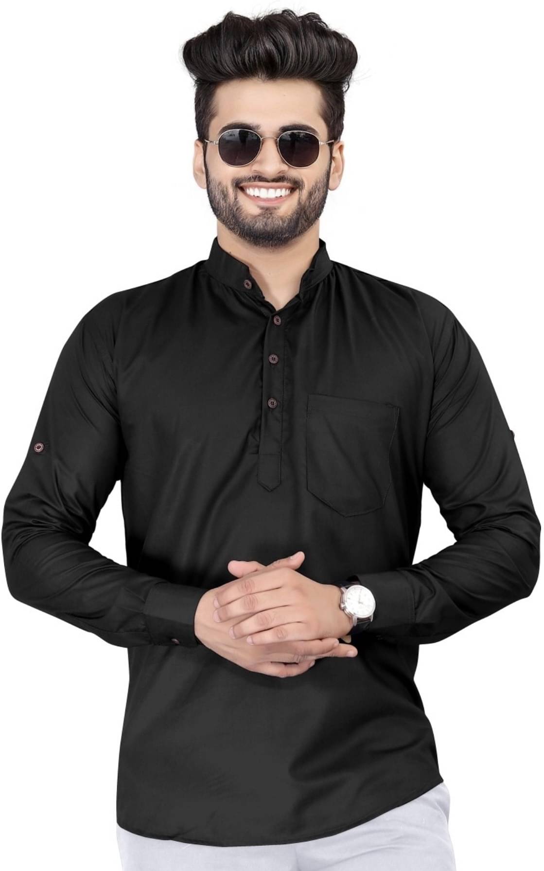 SOPANI Black Cotton Men's Regular Kurta ( Pack of 1 )     			SOPANI Black Cotton Men's Regular Kurta ( Pack of 1 )