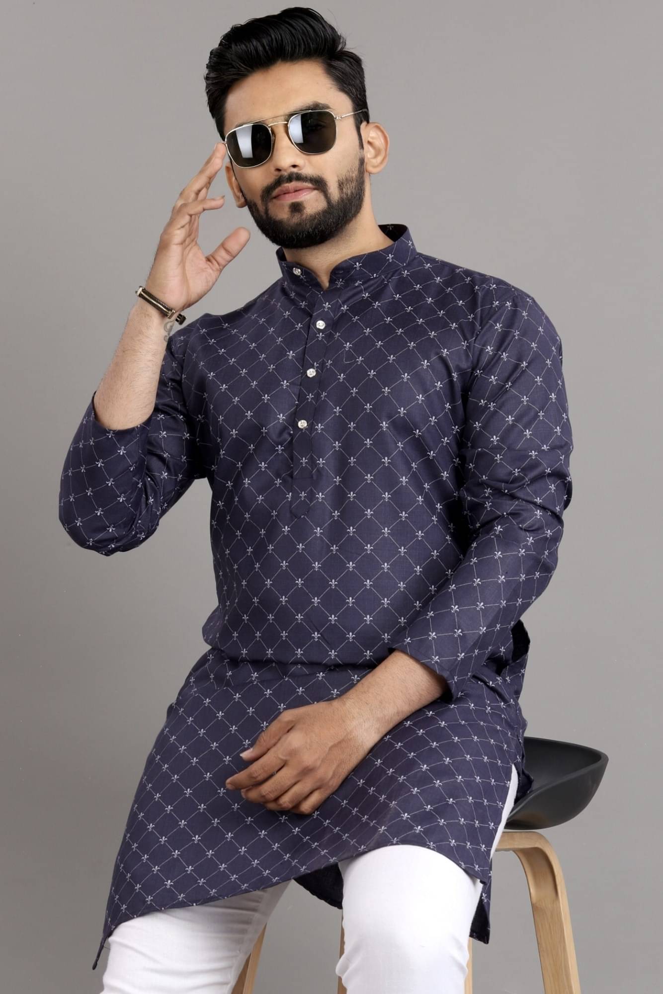 SOPANI Blue Cotton Blend Men's Regular Kurta ( Pack of 1 ) SOPANI Blue Cotton Blend Men's Regular Kurta ( Pack of 1 )
