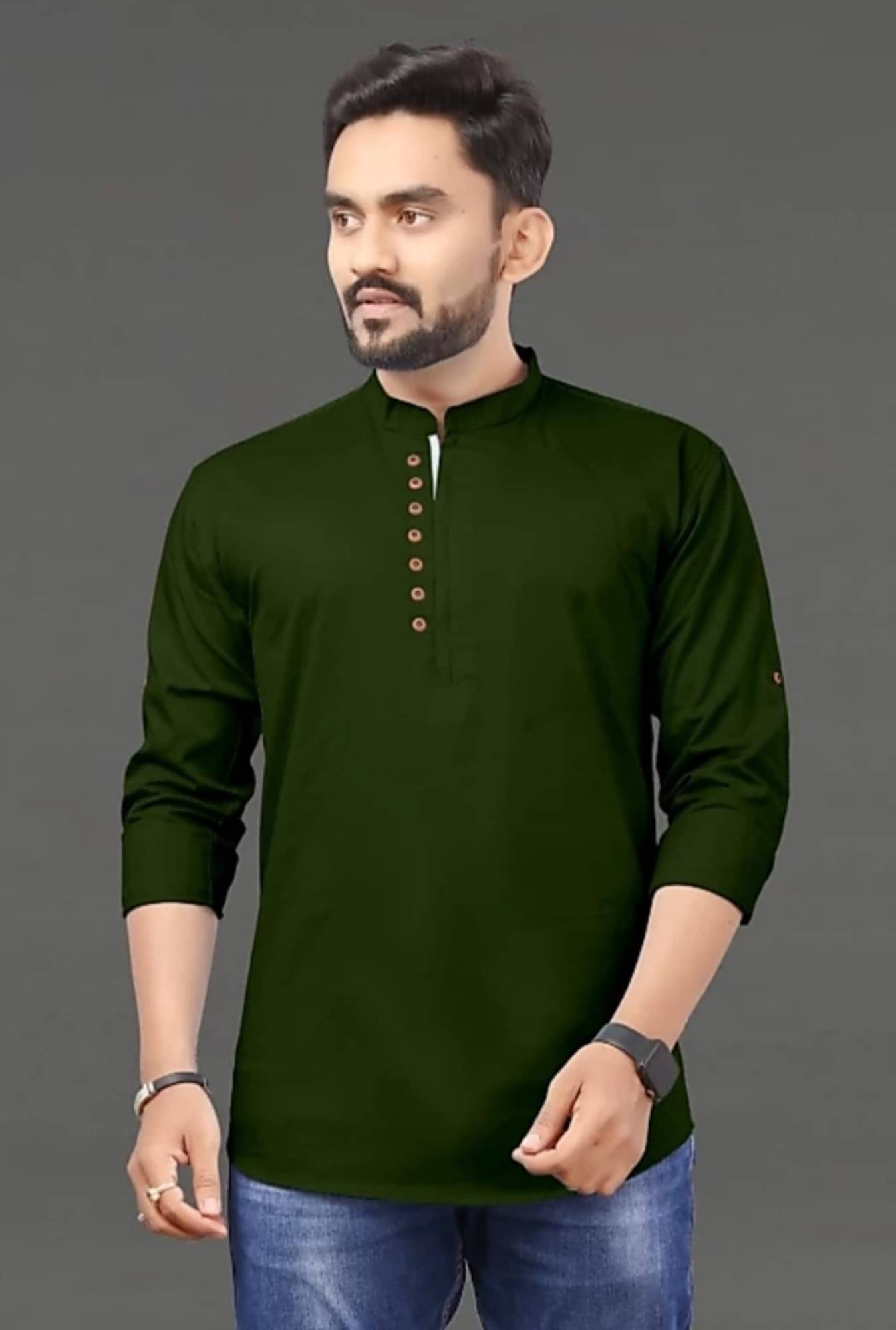     			SOPANI Dark Green Cotton Blend Men's Regular Kurta ( Pack of 1 )