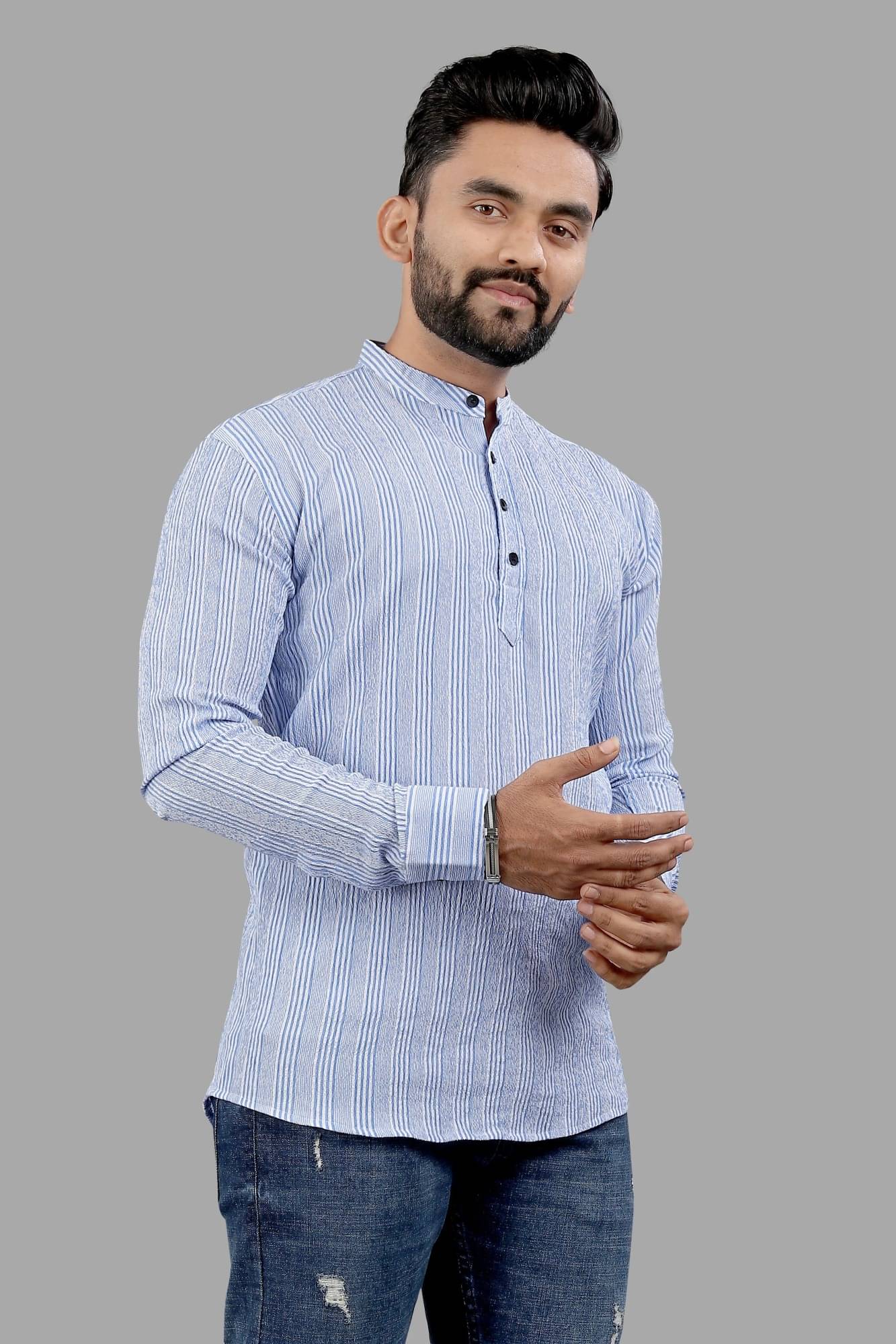     			SOPANI Light Blue Cotton Blend Men's Regular Kurta ( Pack of 1 )