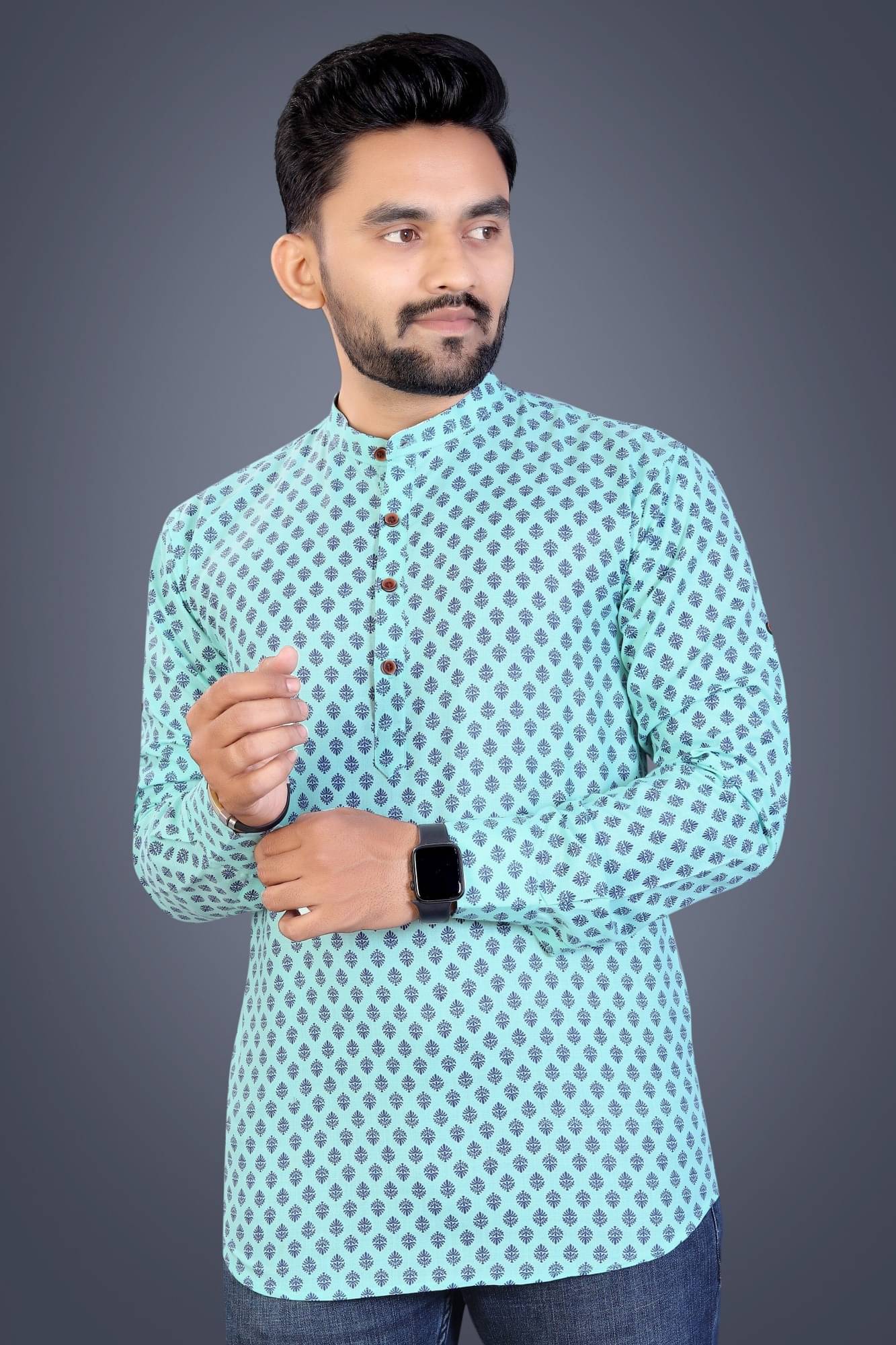 SOPANI Light Green Cotton Blend Men's Regular Kurta ( Pack of 1 )     			SOPANI Light Green Cotton Blend Men's Regular Kurta ( Pack of 1 )
