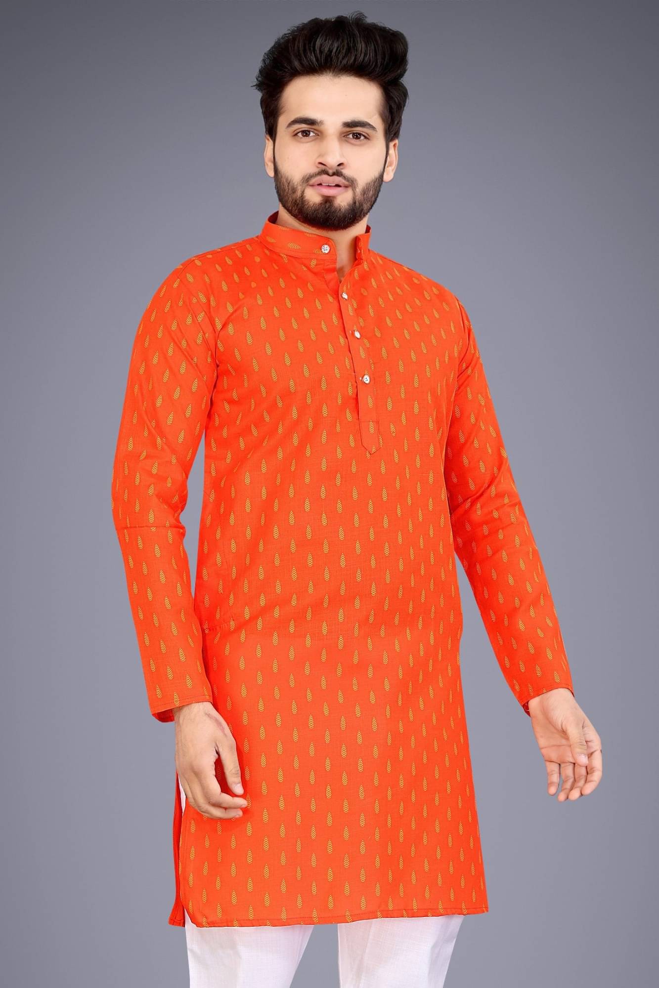 SOPANI Orange Cotton Blend Men's Regular Kurta ( Pack of 1 )     			SOPANI Orange Cotton Blend Men's Regular Kurta ( Pack of 1 )