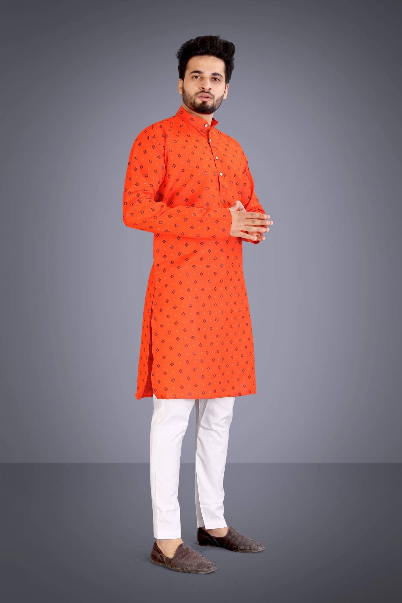     			SOPANI Orange Cotton Blend Men's Regular Kurta ( Pack of 1 )