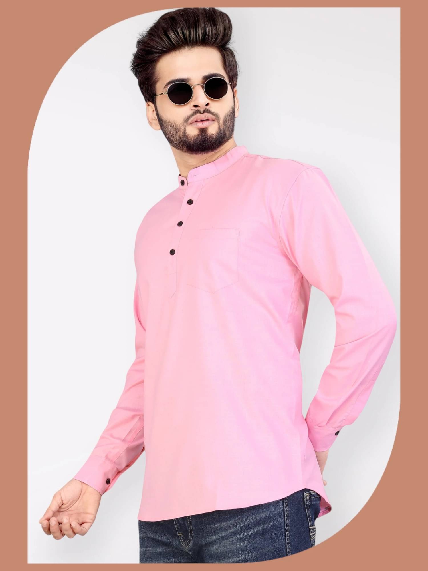     			SOPANI Pink Cotton Blend Men's Regular Kurta ( Pack of 1 )