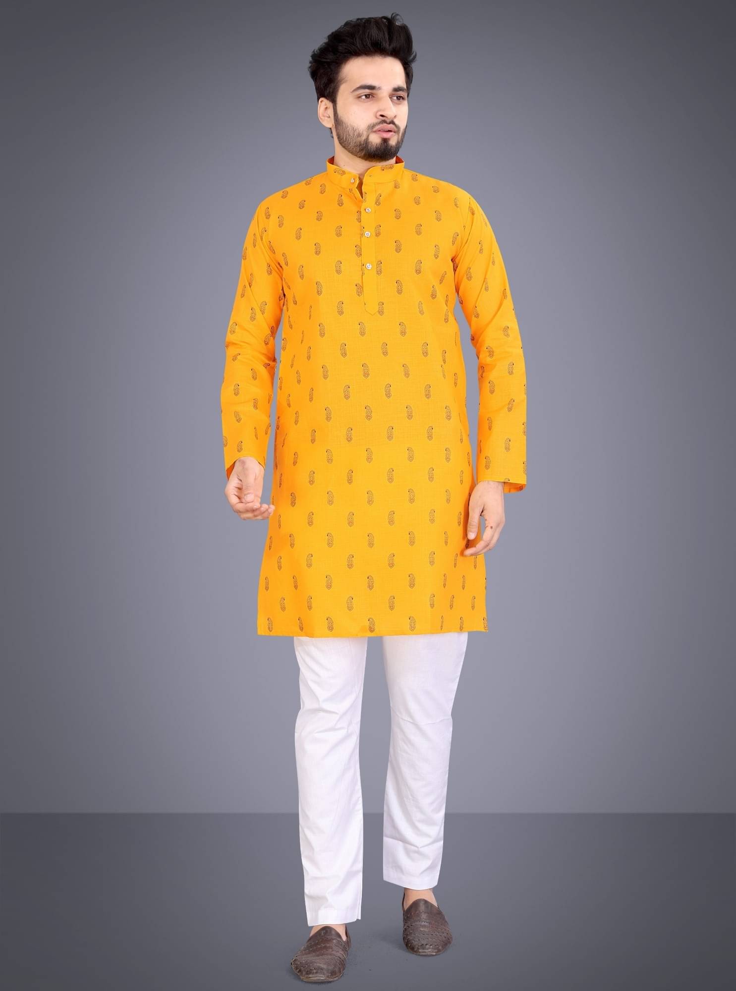 SOPANI Yellow Cotton Blend Men's Regular Kurta ( Pack of 1 ) SOPANI Yellow Cotton Blend Men's Regular Kurta ( Pack of 1 )