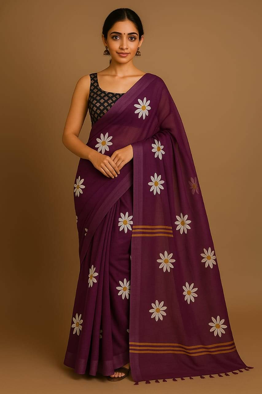 Sureta Linen Printed Saree With Unstitched Blouse Piece ( Lavender ) Sureta Linen Printed Saree With Unstitched Blouse Piece ( Lavender )