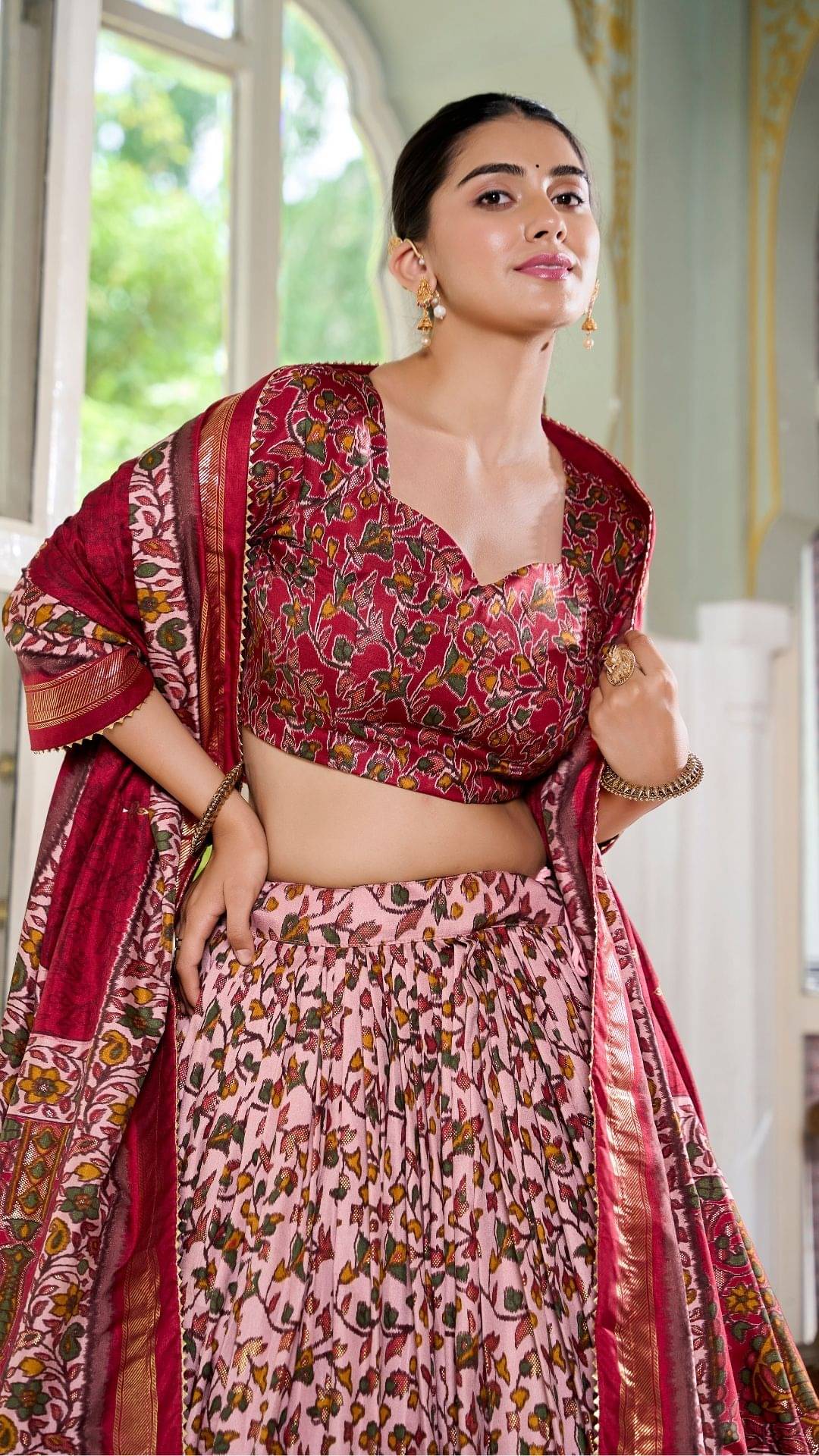 TEHSVA Maroon Tussar Silk Sharara Stitched Lehenga     			TEHSVA Maroon Tussar Silk Sharara Stitched Lehenga