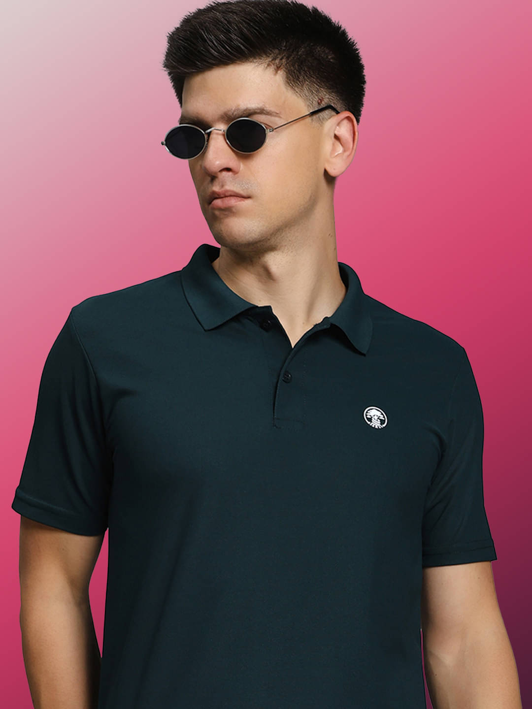     			TIMBER HITCH Men Cotton Blend Regular Fit Solid Polo T Shirt ( Dark Green )
