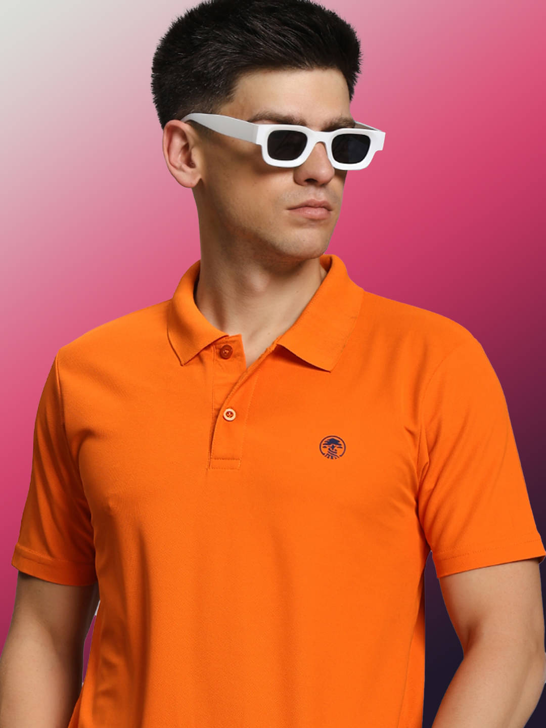     			TIMBER HITCH Men Cotton Blend Regular Fit Solid Polo T Shirt ( Orange )