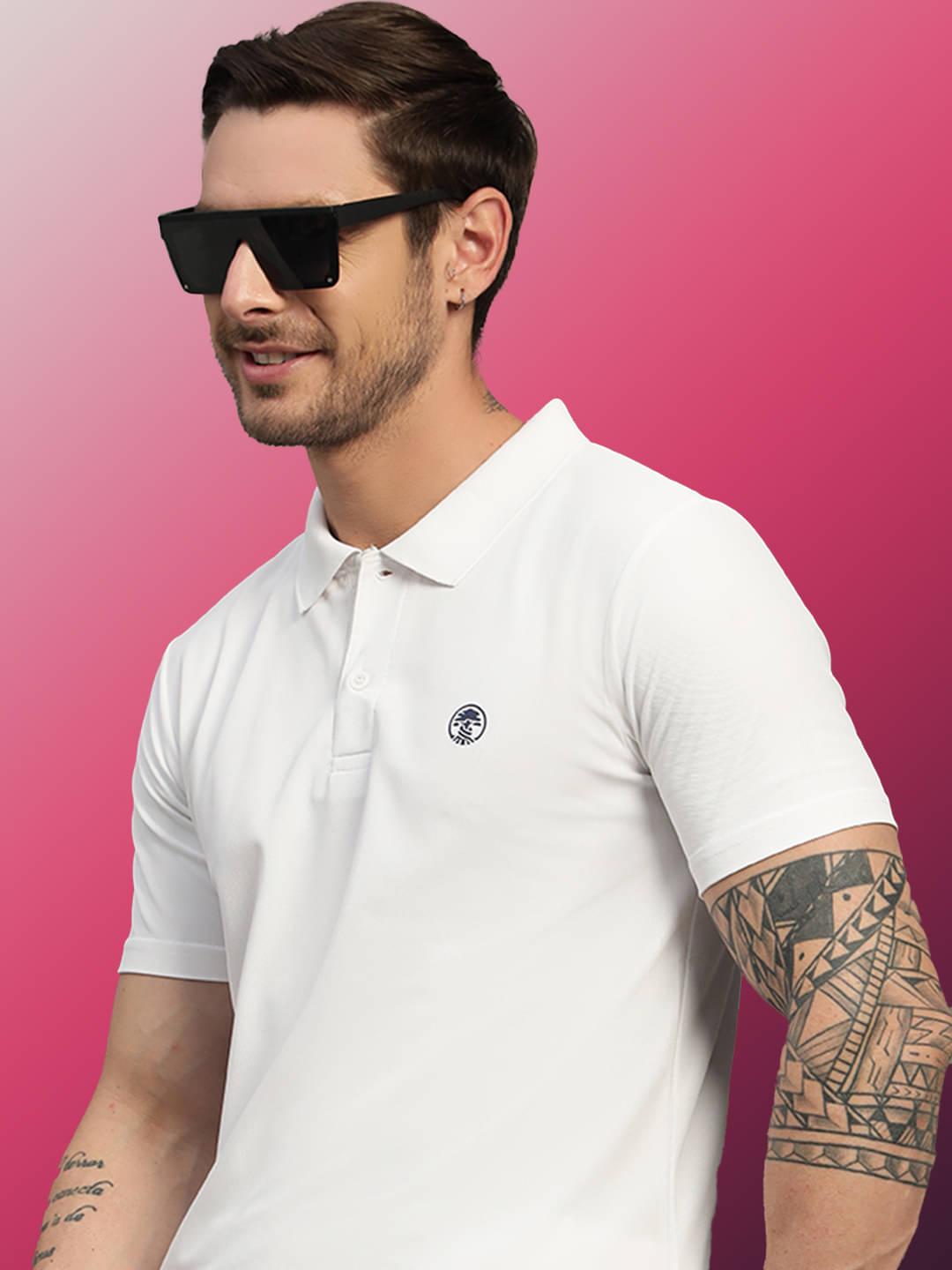     			TIMBER HITCH Men Cotton Blend Regular Fit Solid Polo T Shirt ( White )