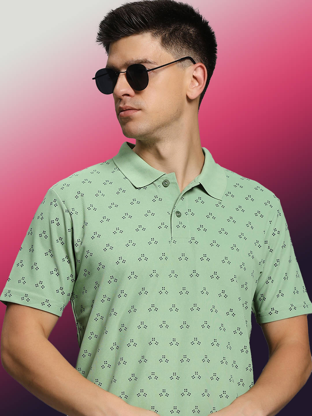     			TIMBER HITCH Men Cotton Blend Regular Fit Printed Polo T Shirt ( Sea Green )