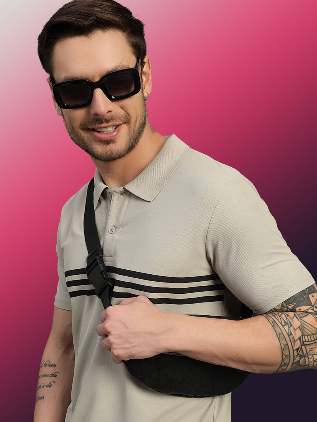     			TIMBER HITCH Men Cotton Blend Regular Fit Printed Polo T Shirt ( Grey )