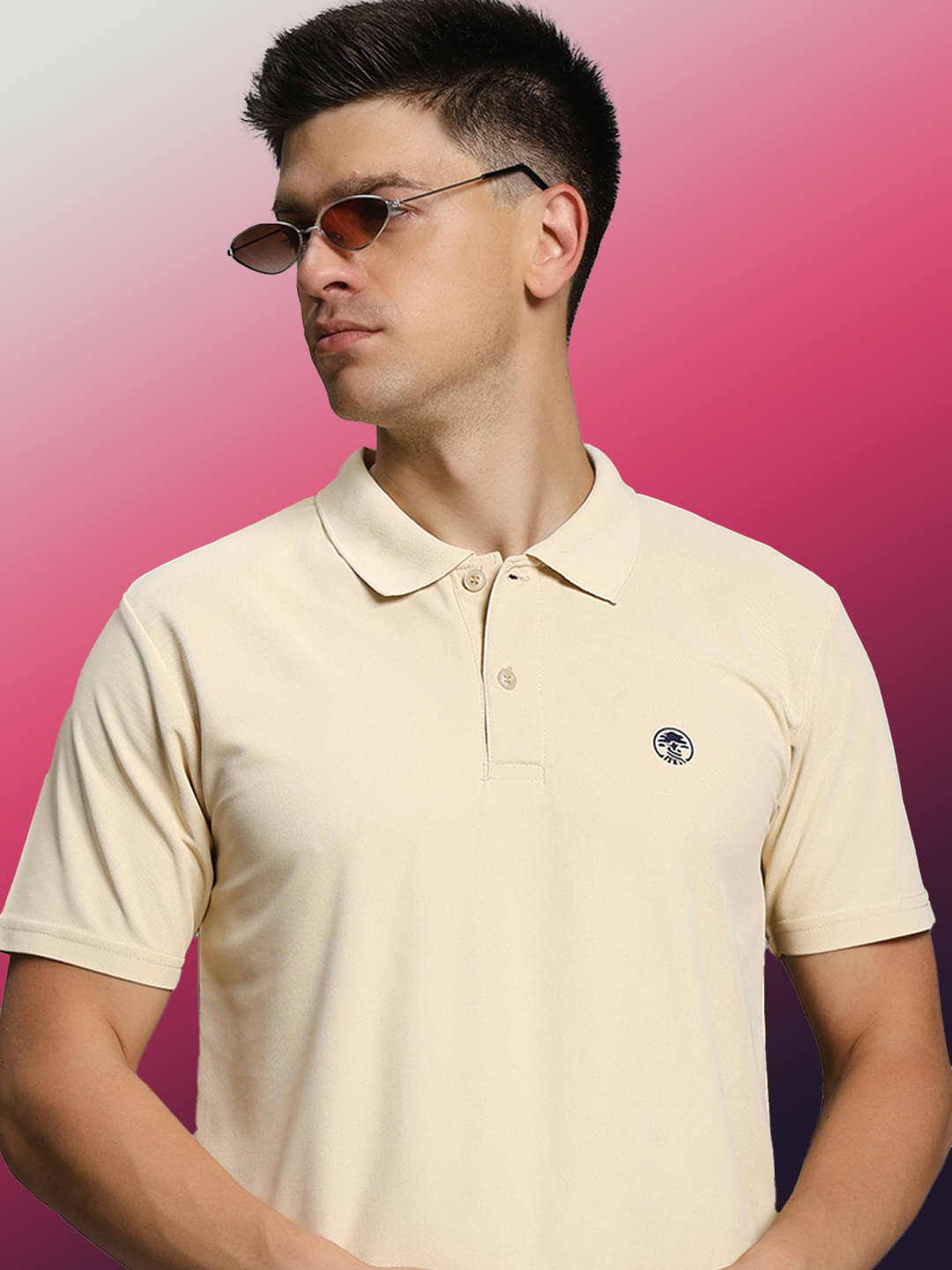 TIMBER HITCH Men Cotton Blend Regular Fit Solid Polo T Shirt ( Beige ) TIMBER HITCH Men Cotton Blend Regular Fit Solid Polo T Shirt ( Beige )