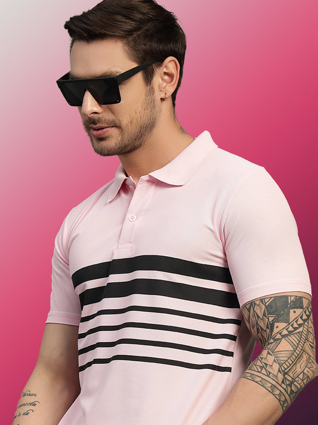     			TIMBER HITCH Men Cotton Blend Regular Fit Printed Polo T Shirt ( Pink )