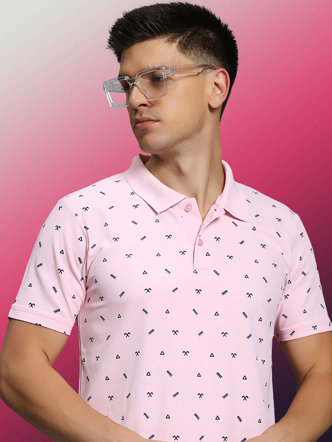 TIMBER HITCH Men Cotton Blend Regular Fit Printed Polo T Shirt ( Pink )     			TIMBER HITCH Men Cotton Blend Regular Fit Printed Polo T Shirt ( Pink )