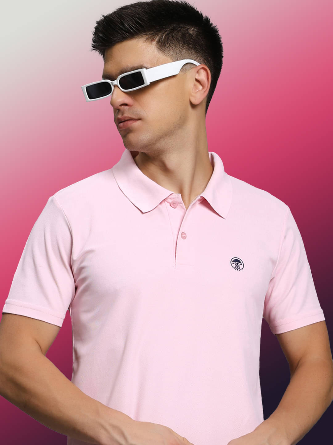     			TIMBER HITCH Men Cotton Blend Regular Fit Solid Polo T Shirt ( Pink )