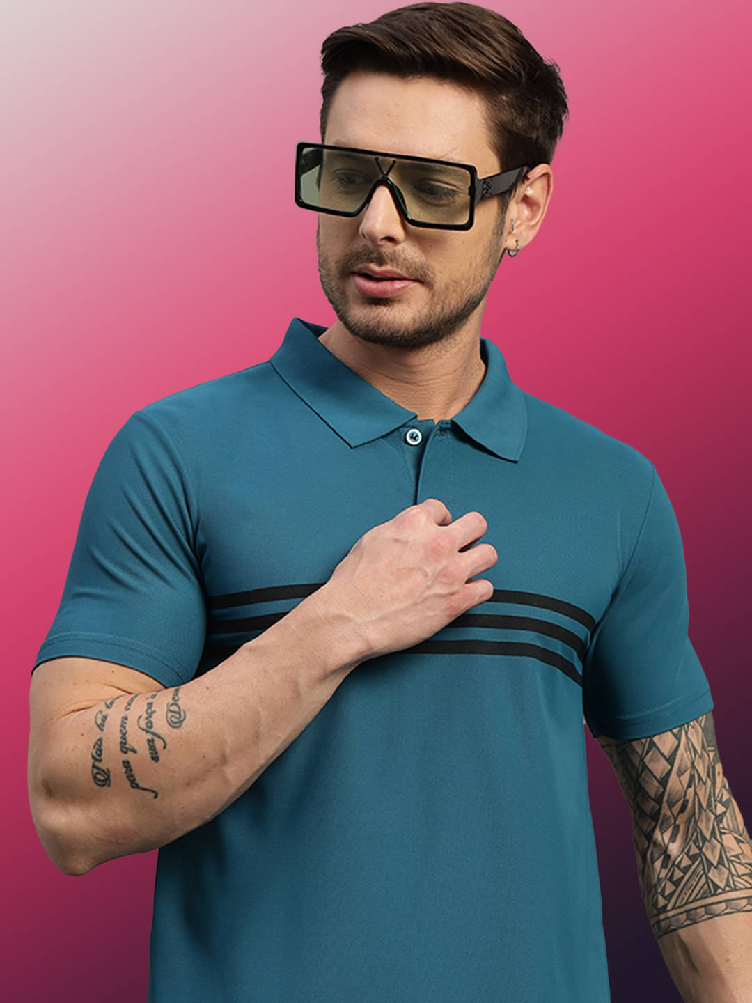 TIMBER HITCH Men Cotton Blend Regular Fit Printed Polo T Shirt ( Teal Blue ) TIMBER HITCH Men Cotton Blend Regular Fit Printed Polo T Shirt ( Teal Blue )