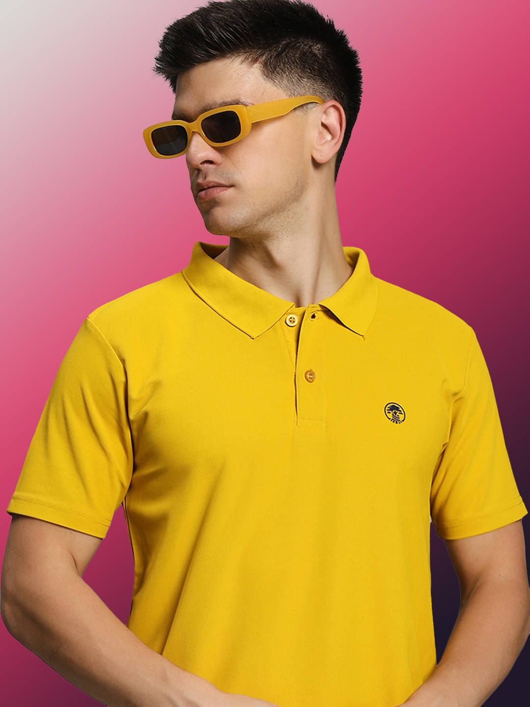     			TIMBER HITCH Men Cotton Blend Regular Fit Solid Polo T Shirt ( Mustard )